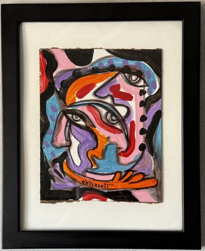 WILLIAM VERDULT VINTAGE MID CENTURY MODERN ABSTRACT CUBISM OIL PAINTING 1960s