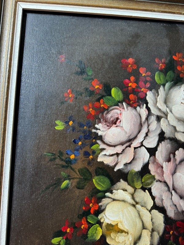 Vintage "Tabletop Still Life Scene" Oil Painting - Signed And Framed gallery
