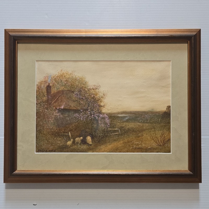FREDERICK HINES PAINTING ANTIQUE 19TH CENTURY IMPRESSIONISM LANDSCAPE 15×12