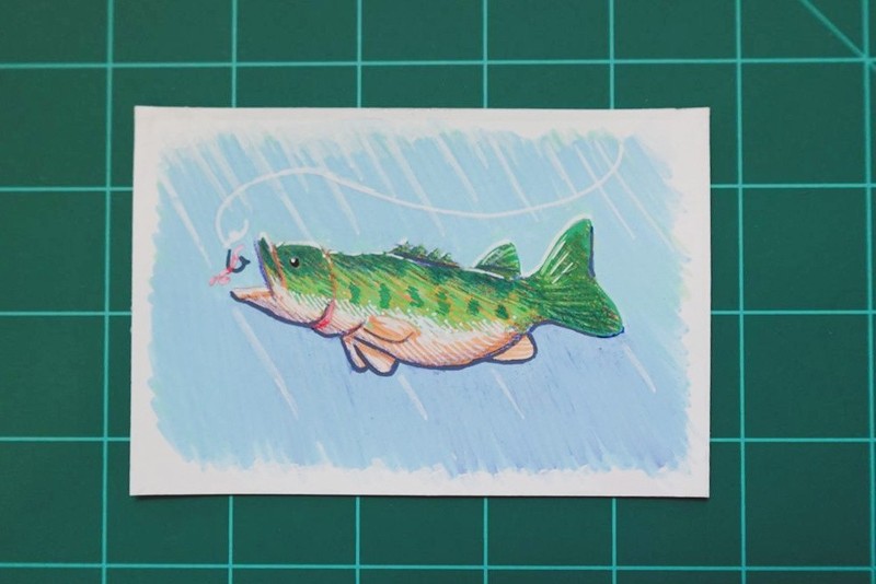 Original Painting- Acrylic on Bristol- Bass Fishing by Kei