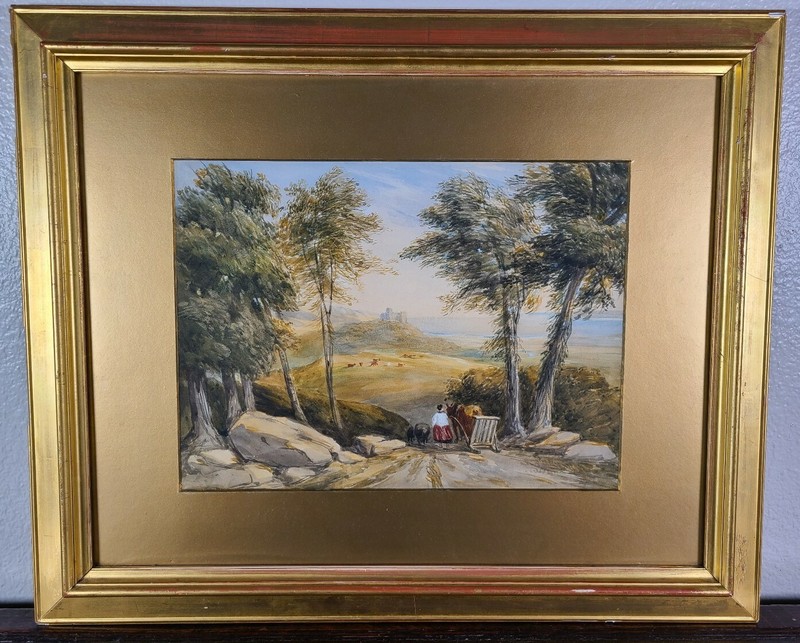 Antique 19th century English Landscape Castle Painting Watercolor DAVID COX att.