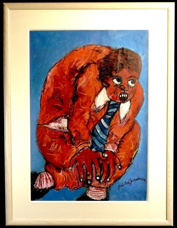 Jean-Marie Gerola Original OIL PAINTING ART H33” portrait Framed Italy c1990s