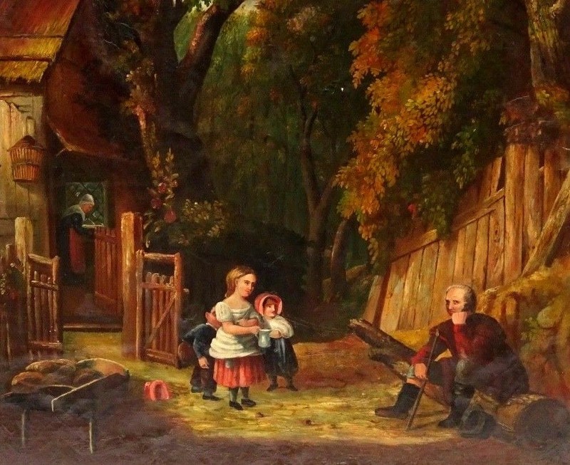 Wonderful American Colonial School 18th Century Original Oil Painting, c.1700’s