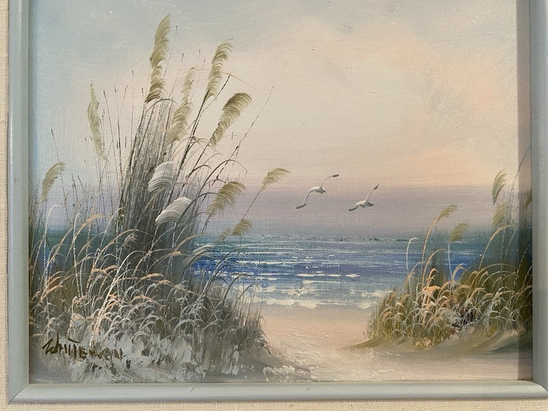 Vtg Seashore Painting Mini Seagulls Beach Picture Signed 13" x 15" Gift gallery