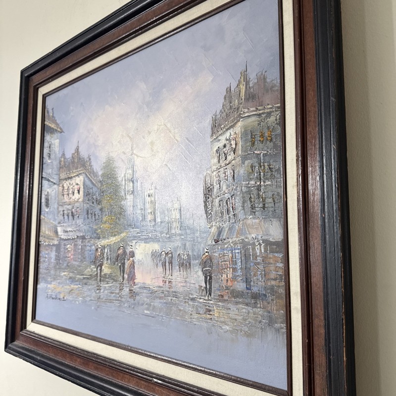 A. Herbert Framed City Reflections Oil Painting on Canvas 30x26” gallery
