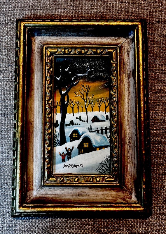 Vintage Folk Art Snow Scene By Dabrowski