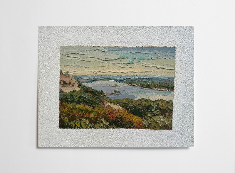 Oil painting Dnipro river Ukrainian painter Fiberboard original landscape art