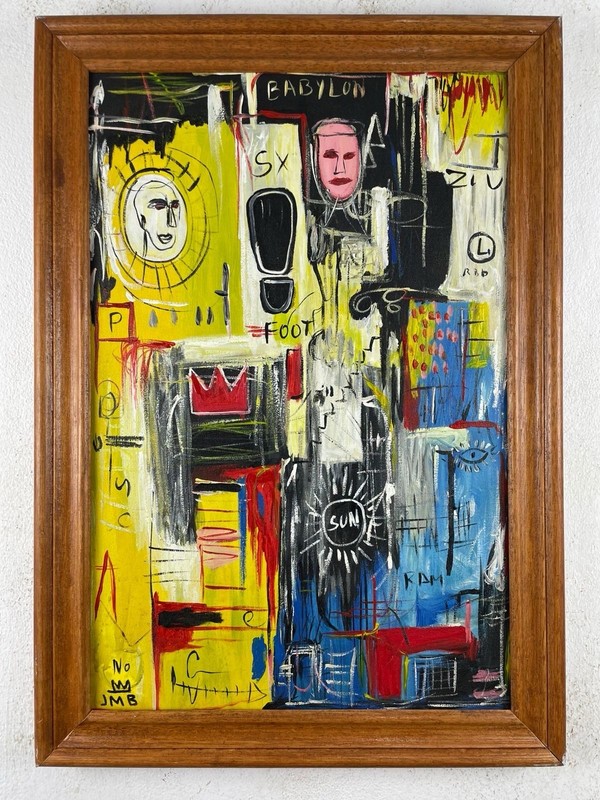 Jean-Michel Basquiat (Handmade) Oil On Canvas Painting signed and stamped