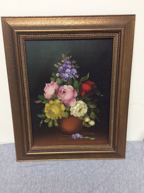 Vintage Italian Artist R. Rosini Flowers Still Life Oil Painting