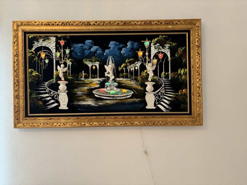 Midcentury Light up Velvet Vintage painting Mid 60-70s named “Stop To Heaven” gallery