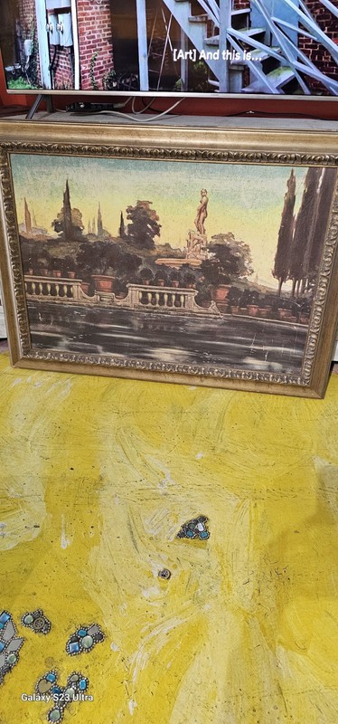 Vintage Painting Boboli Gardens Florence Signed By Zimmerman Framed Has Issues