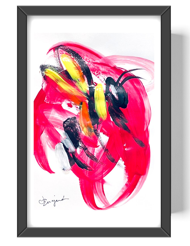 Guajardo Art: Bee and Red Swirls 9X6 Paper Abstract Neo Expressionism