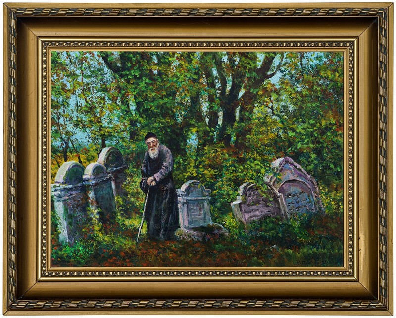 Robert Deptuła (1935-) scene at the cemetery, Kikut Sądecki, oil painting