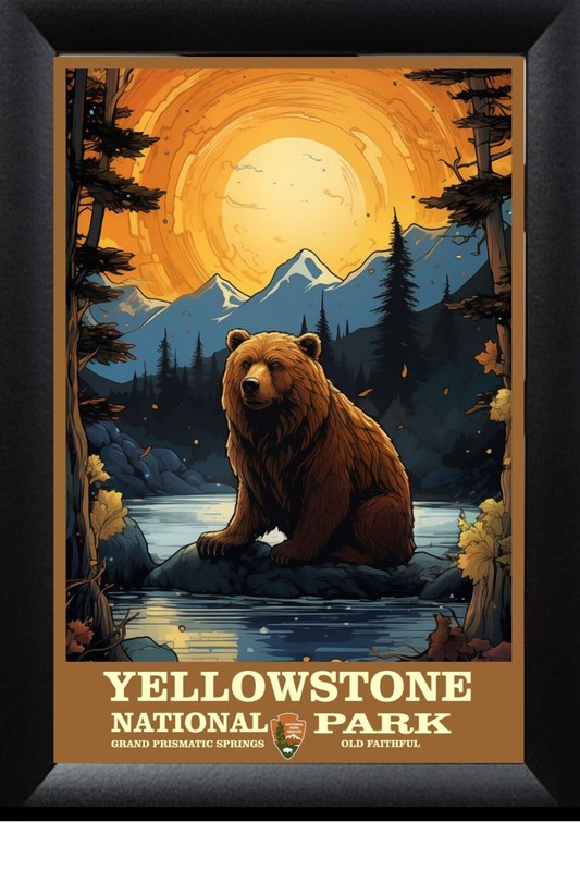 Yellowstone National Park Grizzly Bear Art Travel Poster Prints