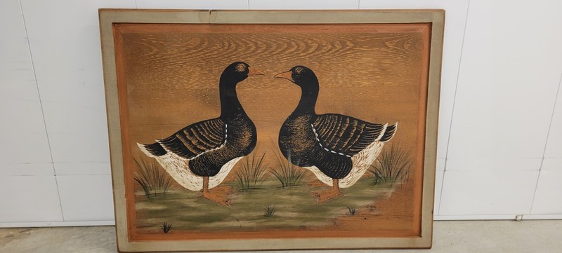 Folk art painting Folk Art Waterfowl Painting On Wood Board 1984 J. Kirby gallery