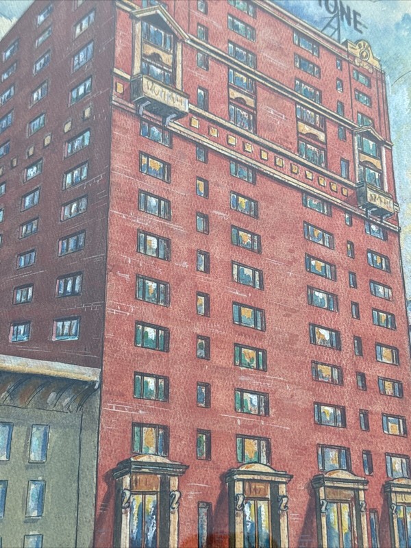 ANTIQUE WPA PAINTING AMERICAN REGIONALISM HOTEL BLACKSTONE CHICAGO LEWY LISTED gallery
