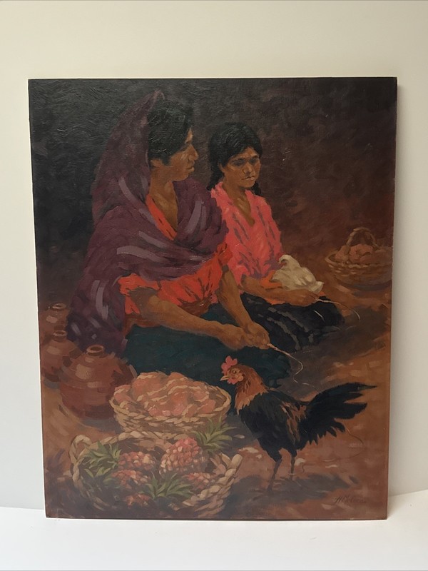 VINTAGE MEXICAN PAINTING PORTRAIT STREET SCENE IMPRESSIONIST HAROLD MCCREA 30″
