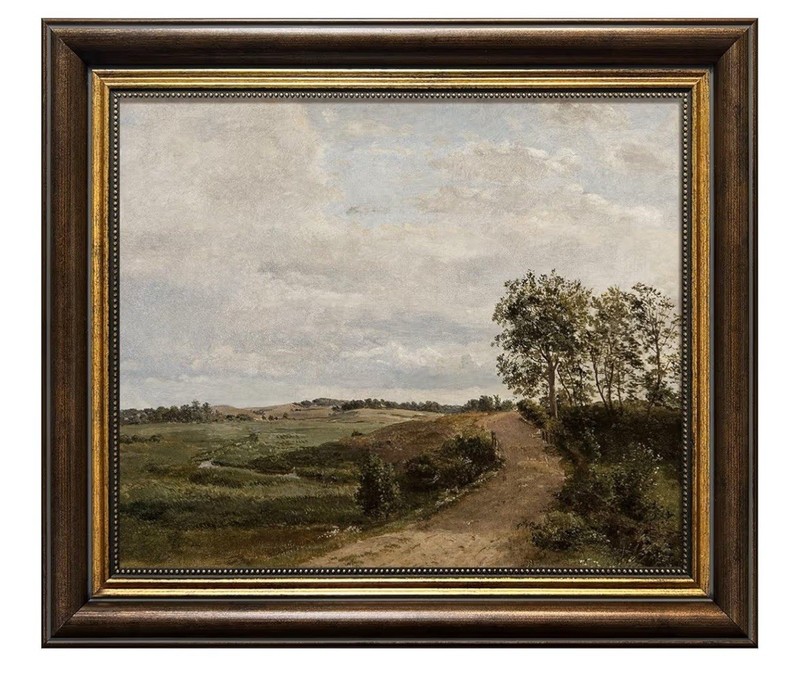 Moody Landscape Canvas Print Gold Frame Antique Style Farmhouse Decor 8×10”