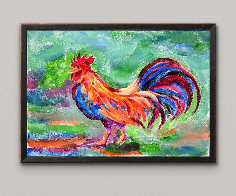 Original Bold 11×14 Impressionist Rooster Painting Acrylic Canvas Signed Decor