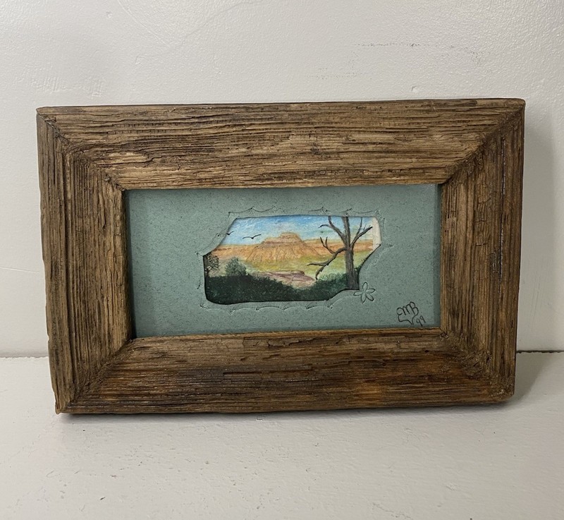 Hand Painted Mountain Landscape Miniature Framed And Matted, 1999 Signed