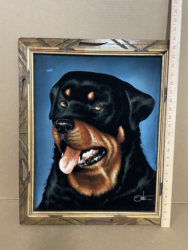 Vintage David Ortiz Black Velvet Painting Rottweiler Dog gallery