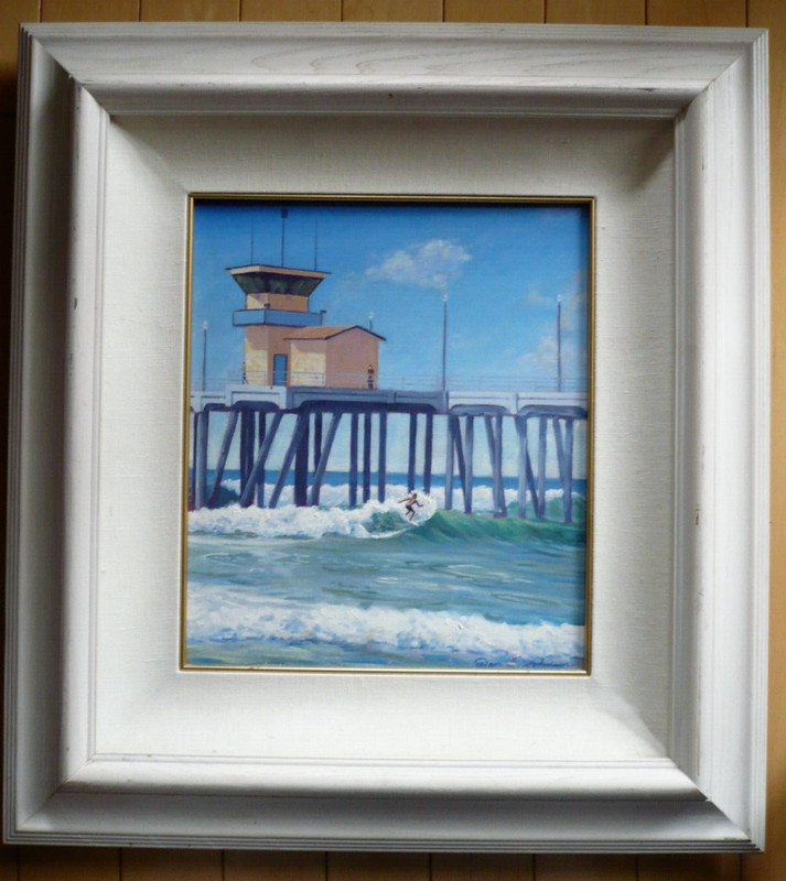 DAN L. JOHNSON, VINTAGE SURFER SURFING CALIFORNIA COLORIST IMPRESSIONIST COASTAL