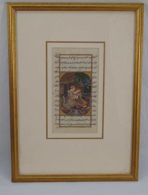 Antique Indo-Persian India Royal Couple Miniature Painting On Manuscript Art