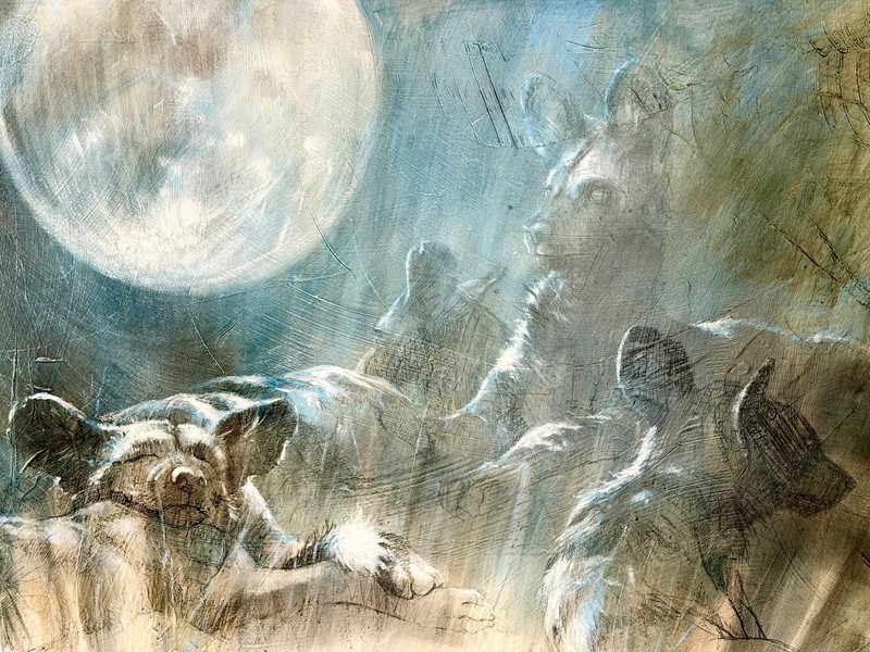 A.E. London Original Oil Painting (72" x 36") "Hill of Dreams" African Wild Dogs gallery
