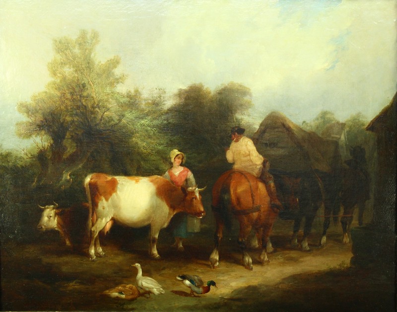 *William Shayer Sr. (British, 1787-1879) «A Surrey Farmstead» O/C, Animals, Sgnd