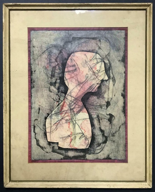 MID-CENTURY Painting ~ CUBAN ABSTRACT EXPRESSIONIST ~ 1955 Ghost LISTED ARTIST