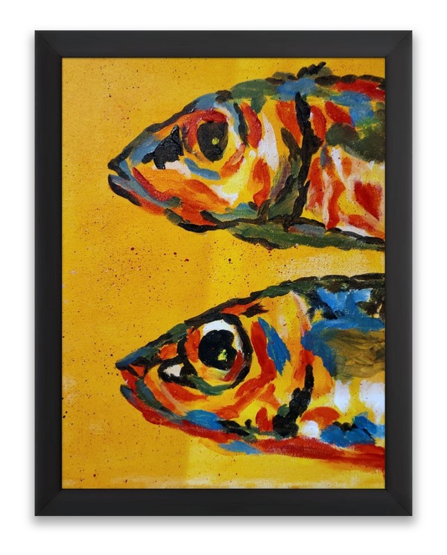 Original Abstract Acrylic Fish Painting on Canvas – Bold Pop Art Style – UNFRAME