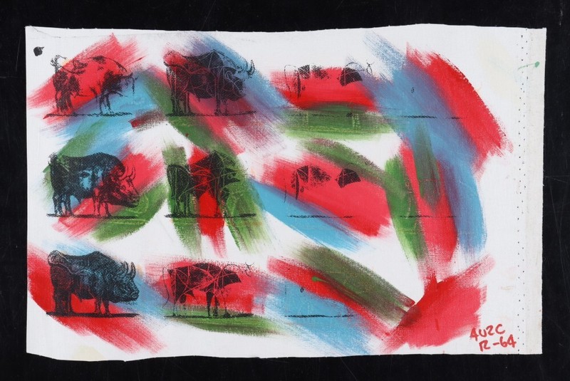 Steve Kaufman » Eleven Bulls » 11×18 Painting on Canvas