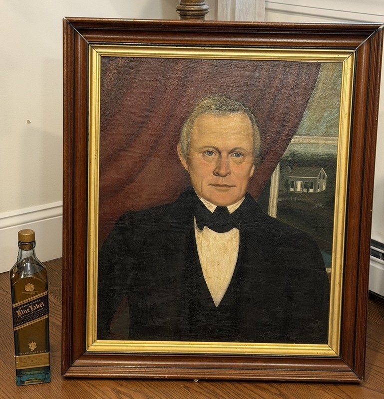 Antique Early 20thC Oil Painting Masonite GENTLEMAN NICELY DRESSED Framed