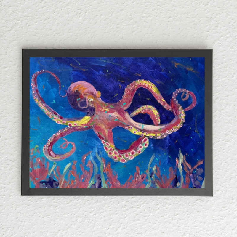 Abstract Expressionism Painting Living Room Wall Art 14×11 Octopus