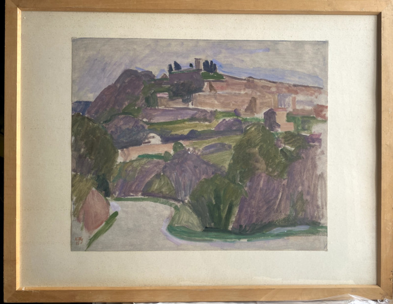 Signed Oil Painting Mixed Technique Of A Hilly Fields Landscape