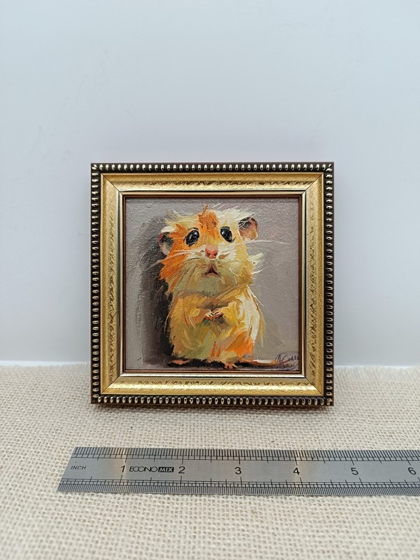 Original oil painting signed framed 4x4 inches Mouse gallery