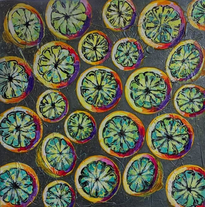 Lemons Acrylic Picture 50x50cm Modern Art Abstract Original Painting on Canvas