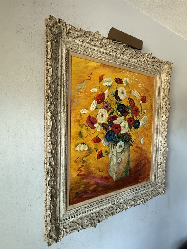 WILLIAM SINGER ANTIQUE MODERN ABSTRACT STILL LIFE FLOWERS OIL PAINTING VINTAGE gallery