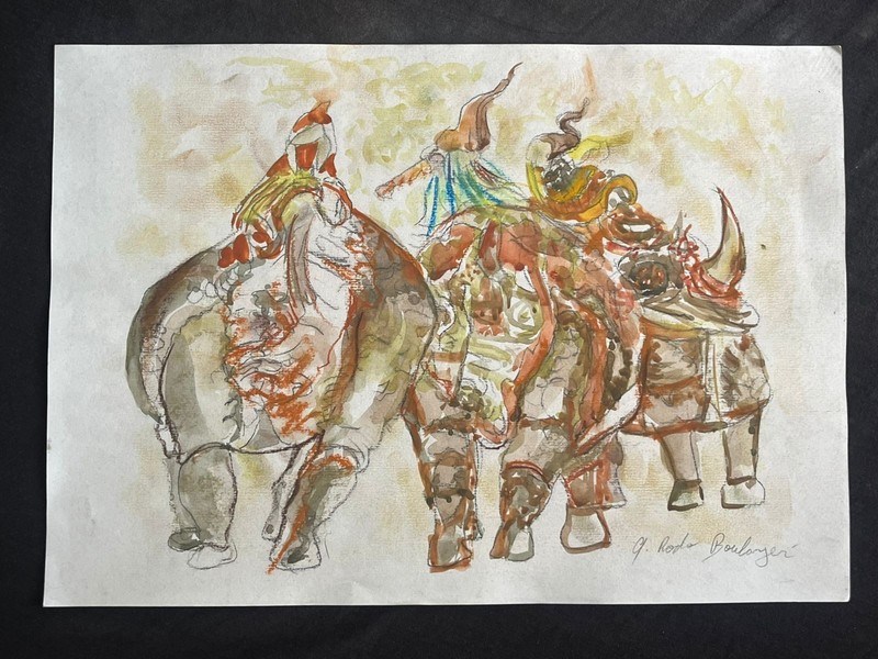 GRACIELA RODO BOULANGER drawing and painting on old paper signed stamped vintage