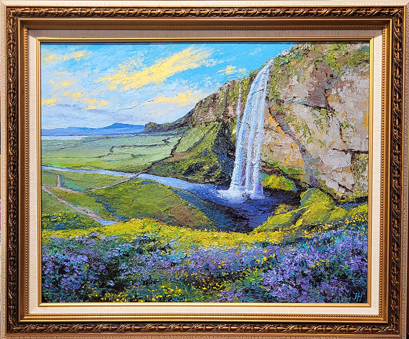 Seljalandsfoss waterfall. Iceland. Original framed oil on canvas 16″x20″painting