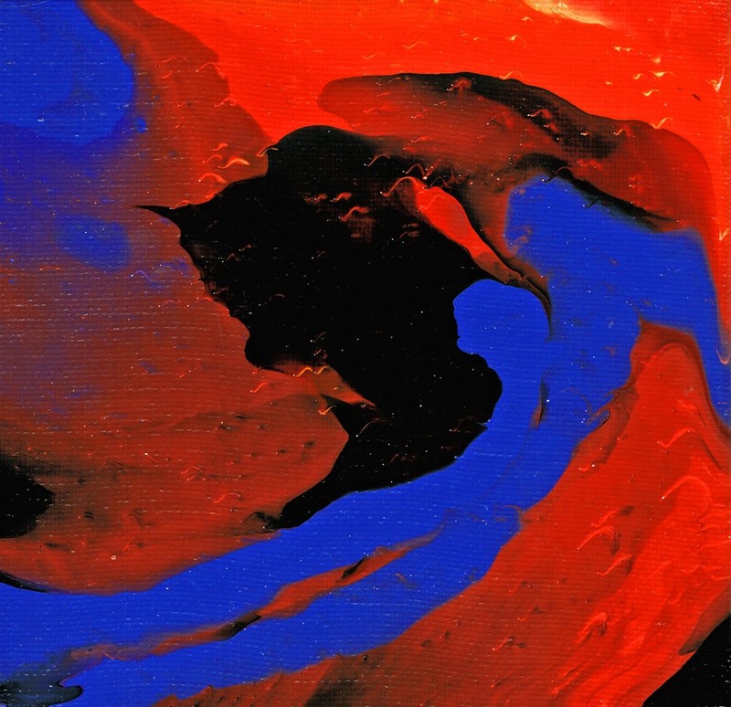 Original Acrylic Pour Abstract Painting 6″ x 6″ Deep Canvas «Black Hole»