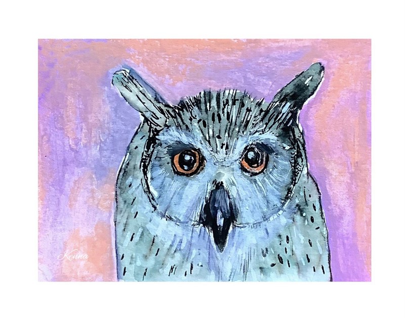ACEO By Kenna Gouache & Ink Painting Original Barn Owl 2.5” X 3.5” Signed ÀTC