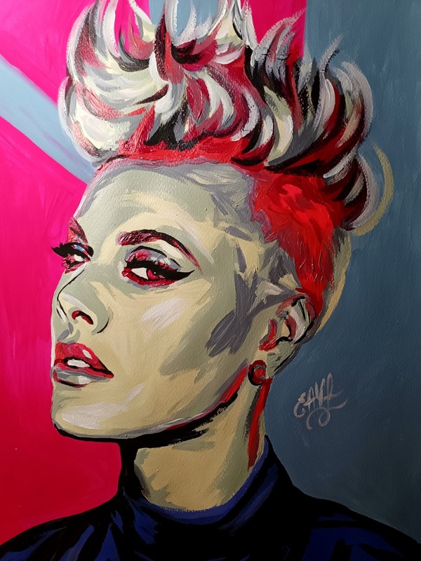 original portrait of Pink, pop art , paper, acrylic, handmade