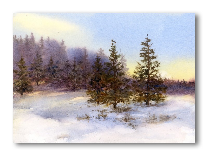 WINTER SNOW SCENE - Linda Henry Original WATERCOLOR PAINTING Impressionist Style gallery