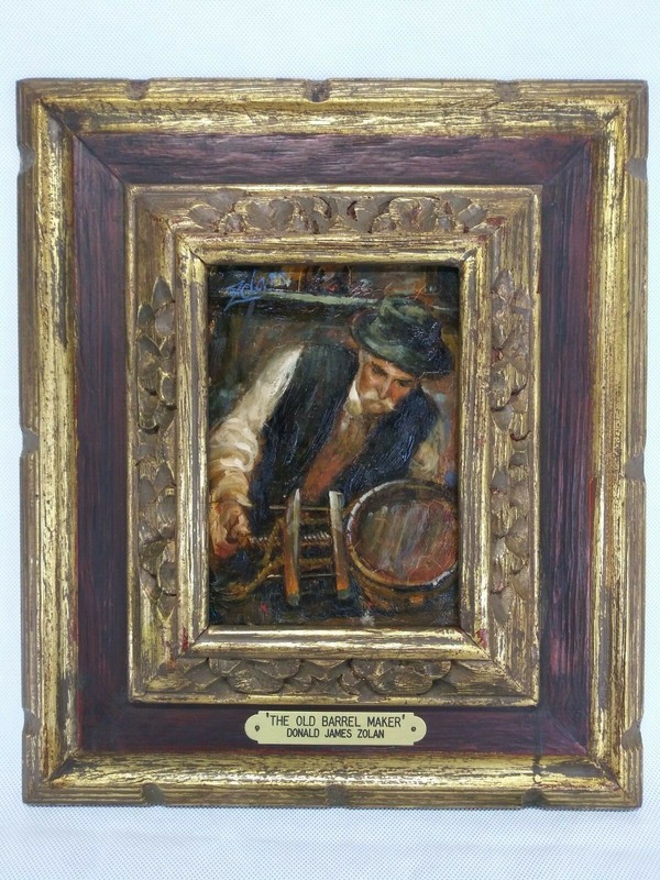 DONALD JAMES ZOLAN "The Old Barrel Maker" Framed Oil Painting On Wood gallery