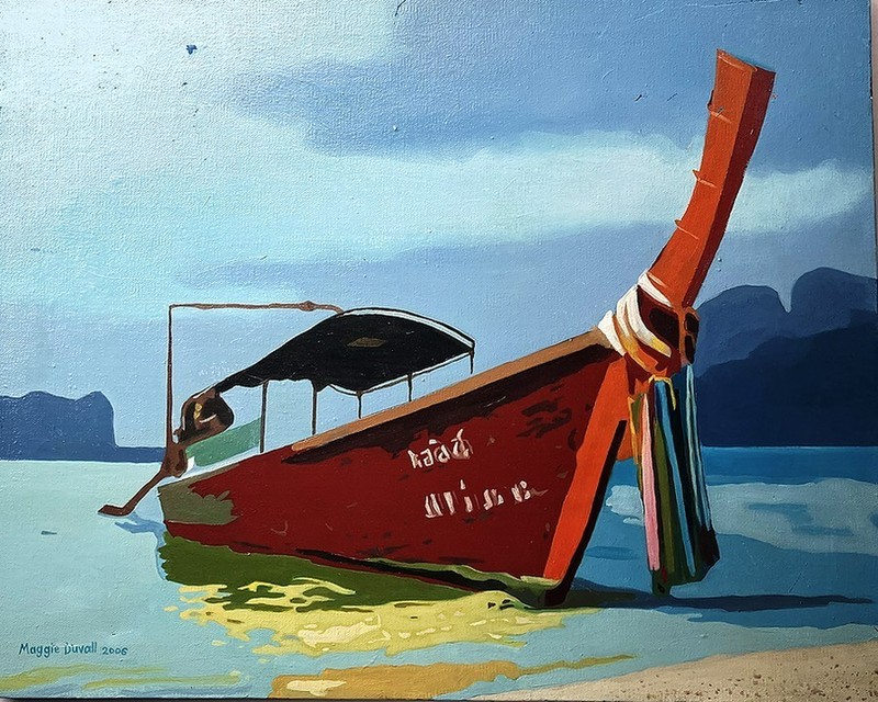 Maggie Duvall Signed 2006 Oil Painting Thai Longboat on Canvas 20x16