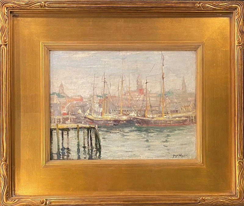 Guy Carleton Wiggins Impressionist Harbor Scene Oil Painting, Gloucester gallery