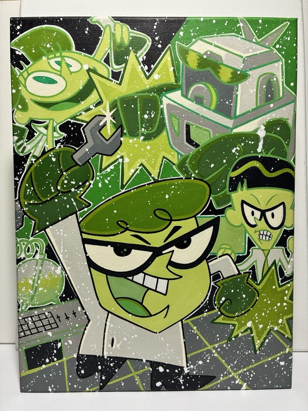 Dexters Lab Canvas Acrylic Painting Pop Art 12×16 Cartoon Hand Painted 1 of 1