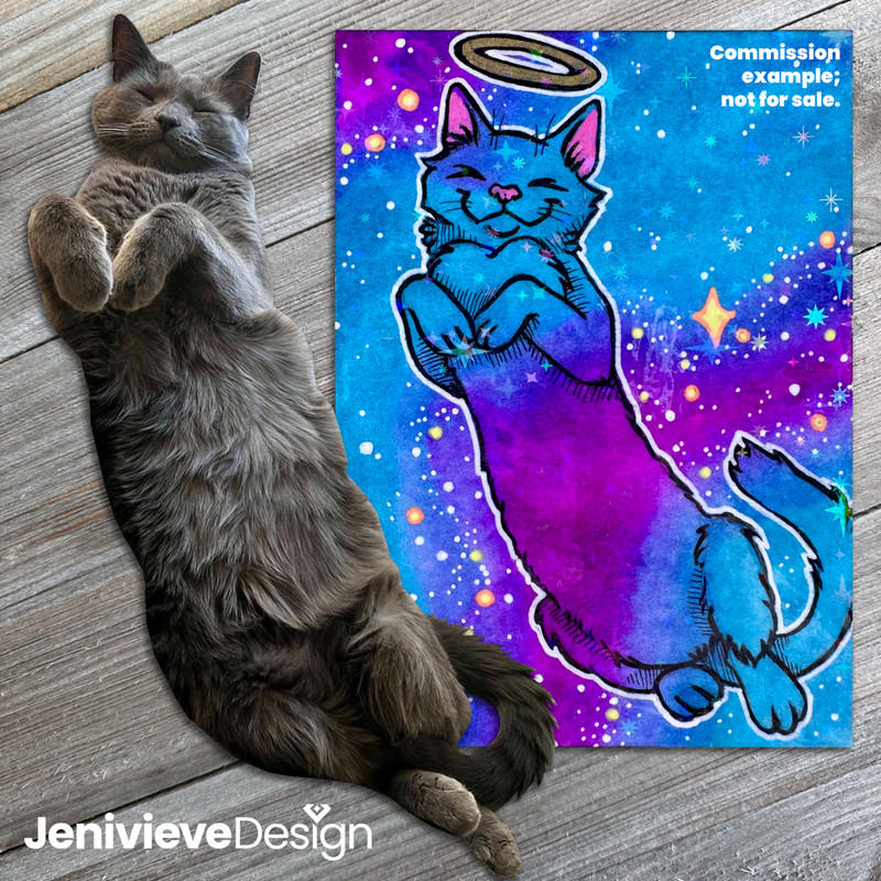 COMMISSIONS – Watercolor Galaxy Cat ACEO Artist Trading Card Original Art