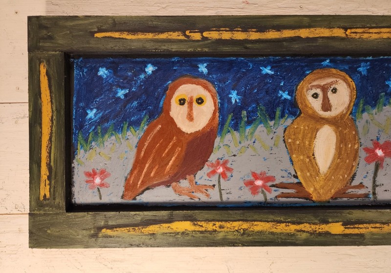 John Sperry Outsider Southern Primitive Folk Art Birds OWLS Painting In The HOOT gallery